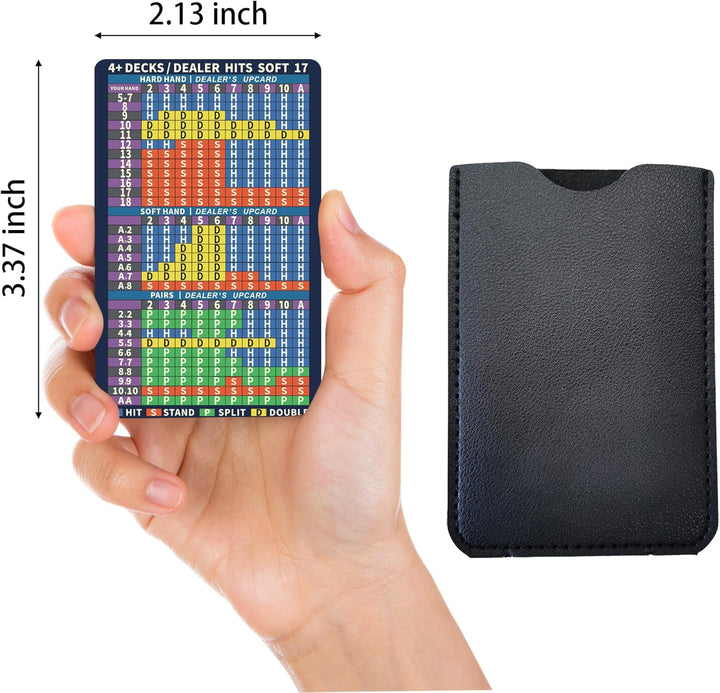 Metal Blackjack Strategy Card Stainless Steel Blackjack Basic Strategy Card/Book Allowed at the Table in the Casino 4+ Decks Hit Soft 17 with Leather Sleeve (Regular Version)