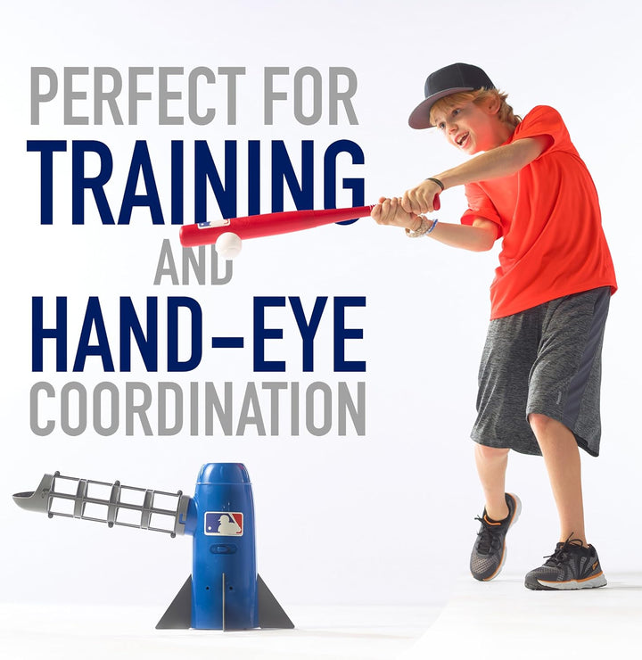 MLB Kids Pitching Machine - POP ROCKET Kids Baseball Trainer - Includes 5 Plastic Baseballs & Baseball Bat, Multicolor Medium