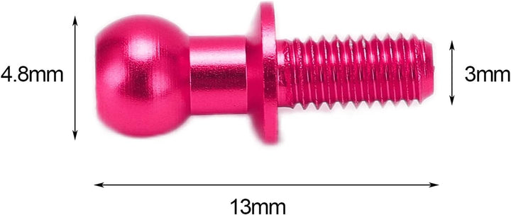 Metal Ball Head Screw Link Rod Shock Absorber End Aluminum Alloy Lightweight Durable Upgrade for TT01 TT02 RC Car 10Pcs (Pink)