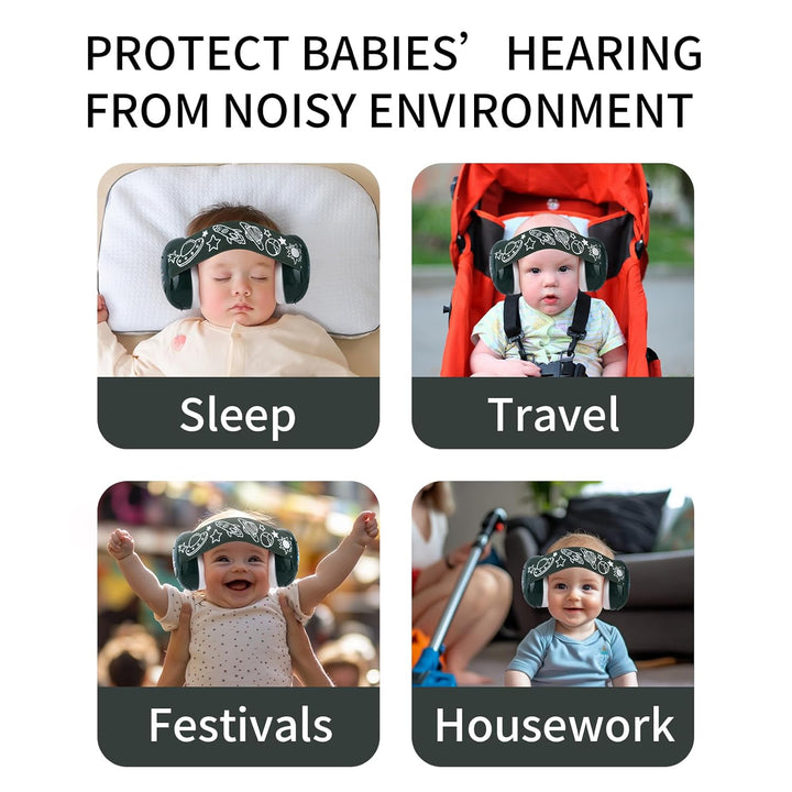 Baby Noise Reduction Earmuffs – Noise Cancelling Headphones for Infants and Kids, Perfect for Travel, Airplanes, Concerts, Fireworks. 25Db Sound Block, Dark Green