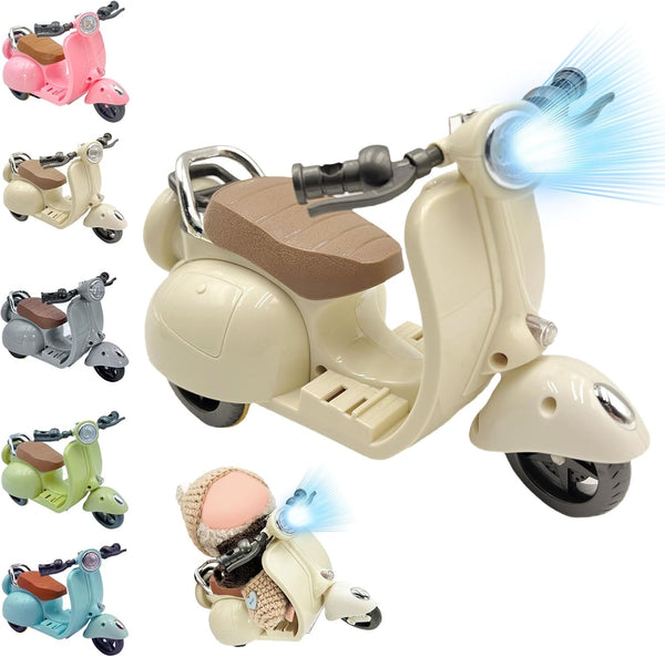 Doll Accessories, Electric Scooter Toy with Lights & Music Rotate 360°, 5 Colors Available Cute Motorcycles for Dolls, Decor Desktop Ornaments for Doll Collectors Battery Not Included (Beige)