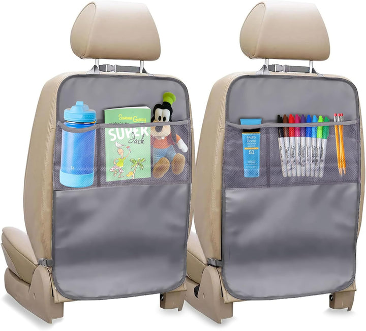 2 Pack Large Back Seat Protector for Kids Feet | Premium Waterproof Kick Mats | Durable Black Backseat Cover for Child to Protect from Dirt, Mud & Scratches | Automotive Travel Accessories