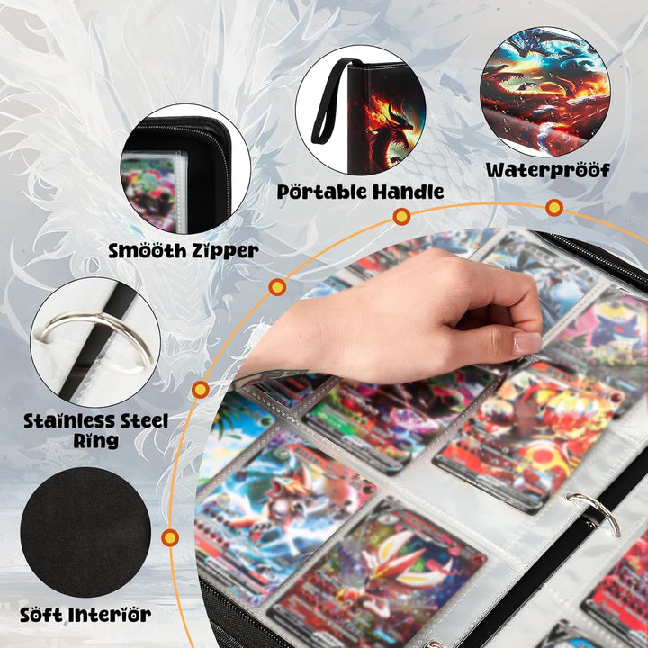 Premium Exo-Tec 4-Pocket Trading Card Binder - 400 Side Loading Pockets for TCG, Board Games & Collectibles - Durable Water-Resistant Card Album with Secure Zip Closure