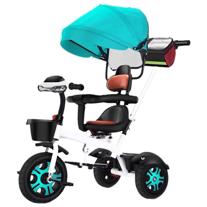 Reversible Seat Toddler Stroller Buggies, Children Pram with Canopy, High Back Guardrail and Belt, Parent Steering Tricycle Handle(White Red,No Headlight)