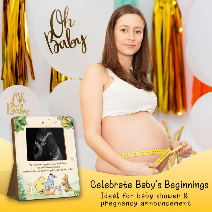 Winnie Pregnancy Milestone Keepsake & Ultrasound Picture Frame - Baby Shower Sign & Decor - Gifts for Gender Reveal