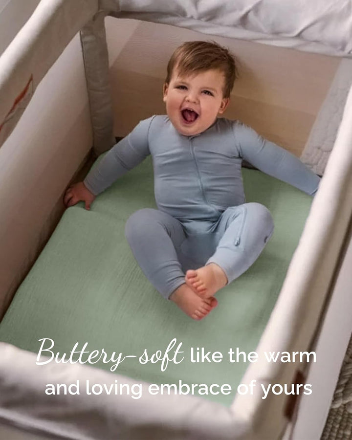 Graco Pack and Play Sheets Fitted – Compatible with Graco Pack N Play Playard Crib & Other 27 X 39 Inch Playpen Mattress, Buttery Soft Jersey Playard Sheets, Blue Sage Cloud 3 Pack