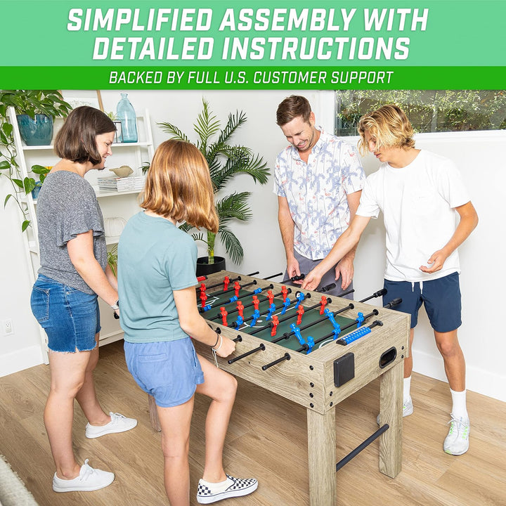 48 Inch Game Room Size Foosball Table - Black, Oak, or White - Includes 4 Balls and 2 Cup Holders
