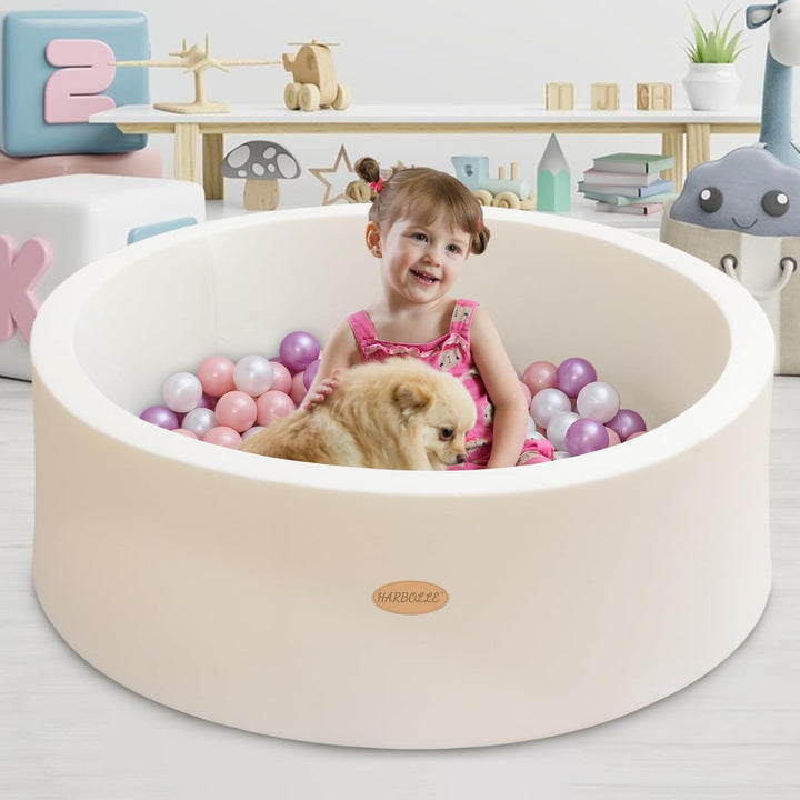 Baby Ball Pit 35.4" Soft round Memory Foam Ball Pits NOT Included Balls Indoor Outdoor Playpen for Babies Toddlers Kids Great Gift for Girls Boys, White