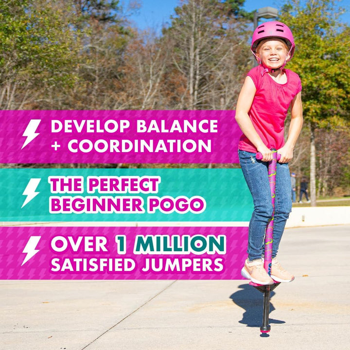 Jolt Pogo Stick for Kids Ages 6 and Up, 40 to 80 Pounds, Perfect for Beginners, Easy Grip Foam Handles, Anti-Slip Foot Pegs, Outdoor Jumper Toys for Boys & Girls, outside Toys for Kids