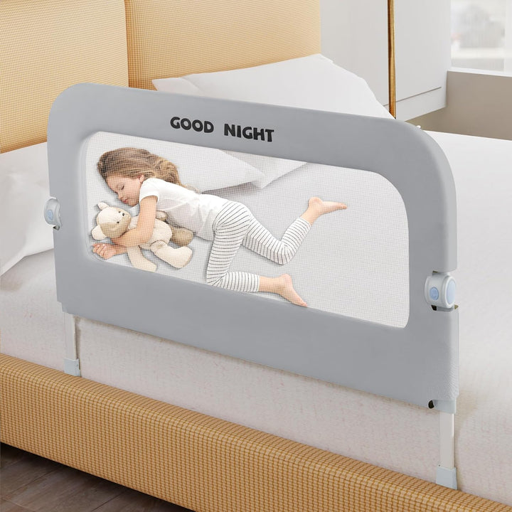 Bed Guard Rail for Toddlers - 32" Adjustable Heights & Folding up Portable Bed Railing for Baby - Toddler Bed Rails Guard for Crib, Twin, Bunk,Full Size, Queen & King Bed
