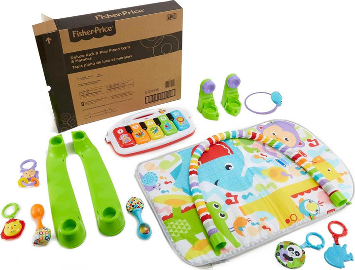 Baby Playmat Deluxe Kick & Play Piano Gym for Learning & 2 Maracas Soft Rattles for Newborn to Toddler Play Ages 0+ Months