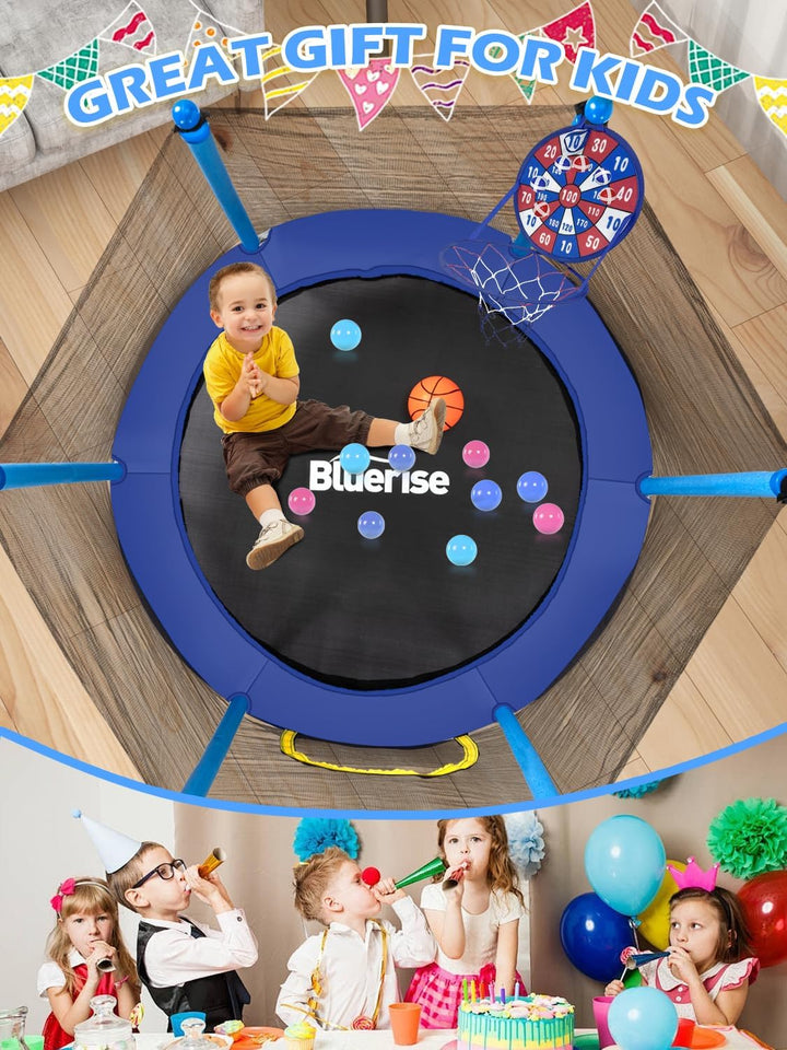 Trampoline 55IN 6FT Toddler Trampoline for Kids Indoor Outdoor Play for Kids Trampoline Basketball Hoop Attachment with Enclosure Net Easy to Assemble Outdoor Indoor Trampoline
