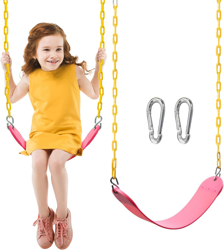 Heavy Duty Swing Seat Green Color with 66” Chain, Swing Set Accessories Replacement with Snap Hooks for Kids Outdoor Play Playground
