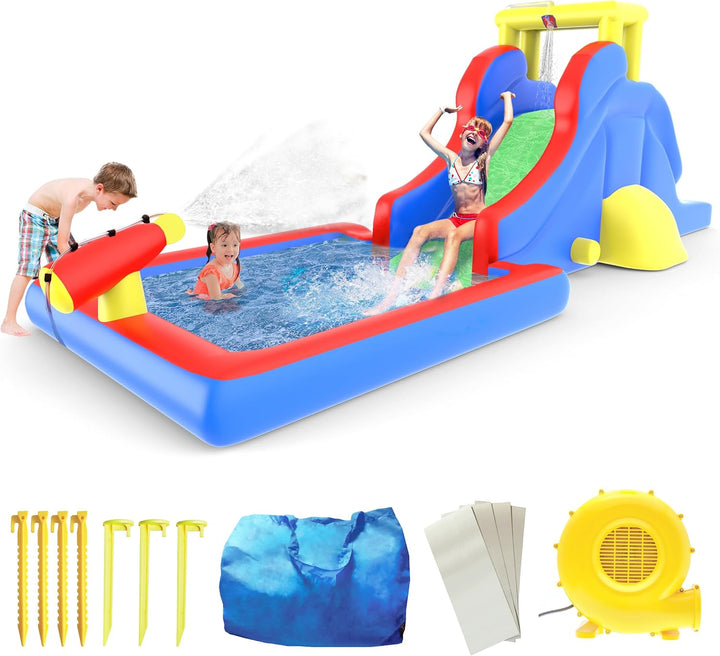 [Upgrade Version]  KC102 12X10 Foot Inflatable Bouncer Jumping Bouncing House, Jump Slide, Dunk Playhouse W/Basketball Rim, 4 Sports Balls, Full-Size Entry, 580W ETL Certified Blower