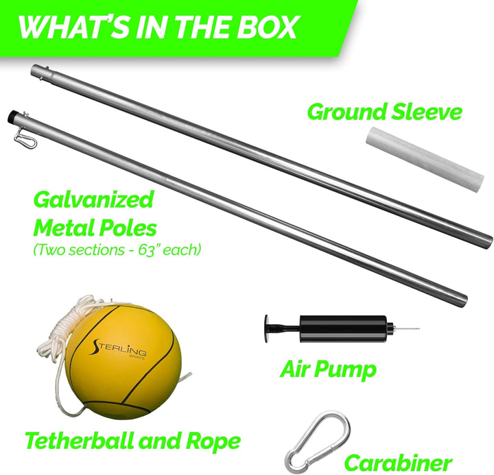 Sunnywood Sports Heavy Duty Tetherball Set for Outdoor Backyard with Ball, Rope and Pole 10-1/2' Height