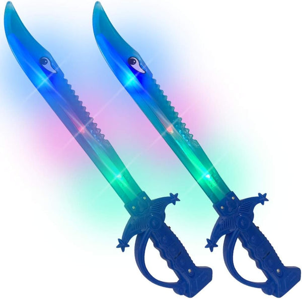 Light up Shark Sword for Kids (Set of 2) - 15 Inch Light up Boy Toys with Flashing LED Lights, Toys for Boys 4-6 - Fun Play Swords Gifts That Elevate Your Kids Custume