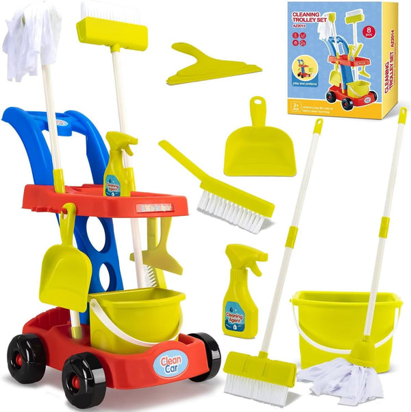 Kids Cleaning Toy, Toddler Cleaning Set with Cleaning Cart, Durable and Realistic Kids Cleaning Set as Pretend Play Gifts for Children Age 3+