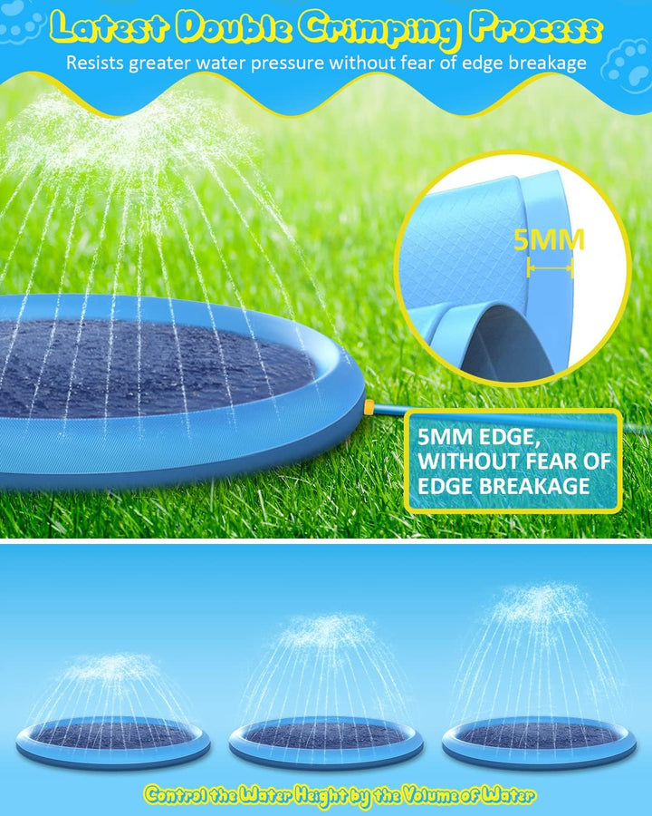 Splash Pad, 67In Anti-Slip Splash Pad for Kids Dogs 0.58Mm Thickened Dog Pool Splash Sprinkler Pad Durable Summer Outdoor Water Toys for Baby Toddler Boys Girls Pet