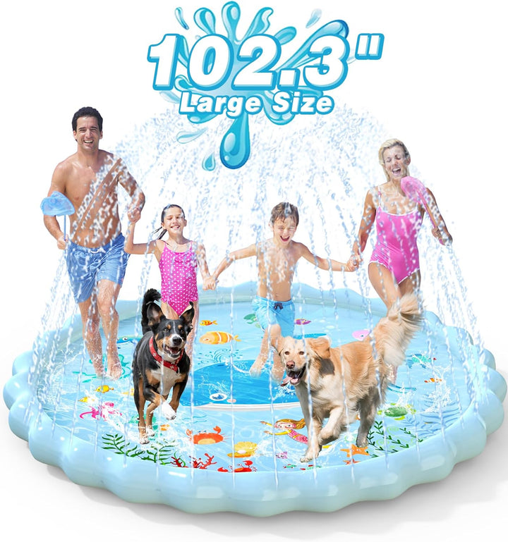Splash Pad, Extra Large Sprinkler Play Mat Fun for Kids, Thicker Summer Outdoor Water Toys Toddler Pool for 3-12 Years Old Children Boys & Girls (102.3")