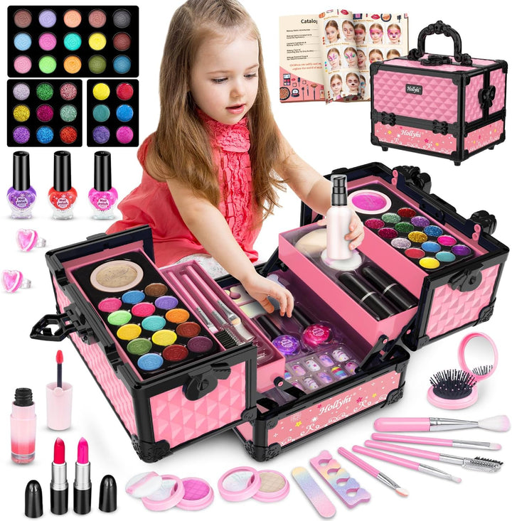 59 Pcs Kids Makeup Kit for Girl, Washable Play Makeup Toys Set for Dress Up, Pretend Beauty Vanity Set with Cosmetic Case Birthday Toys for Girls 3 4 5 6 7 8 9 10 11 12 Year Old Kids Toddlers