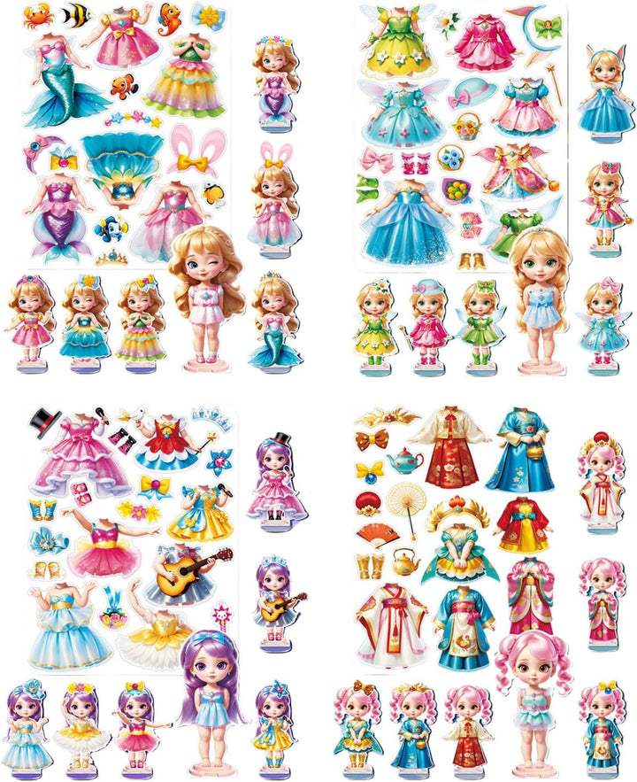Magnetic Dress up Dolls - Girls Fun Mix and Match Play Magnetic Paper Dolls with 4 Themed Magnetic Costume Stickers for Creating Imaginative Birthday Gifts