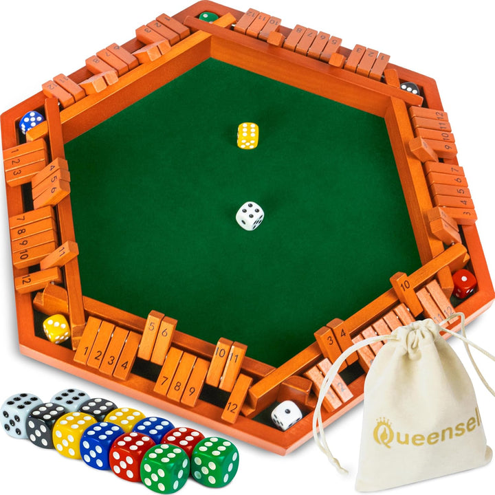 Shut the Box Game Wooden Board for 1-6 Players - 16-Inch Shut the Box Game 12 Numbers for Adults & Kids - Ideal for Games Night