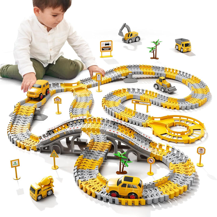 Toddler Boy Toys 236 PCS Race Tracks Toys Gifts for 3 4 5 Year Old Boys Kids, 6 PCS Construction Car Toys Gifts for 2 3 4 5 Year Old Boys, Christmas Birthday Gifts Toys for 3 4 5 Year Old Boys