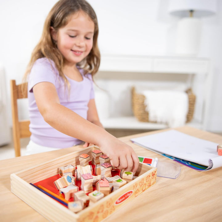 Wooden Stamp Set, Favorite Things - 26 Wooden Stamps, 4-Color Stamp Pad