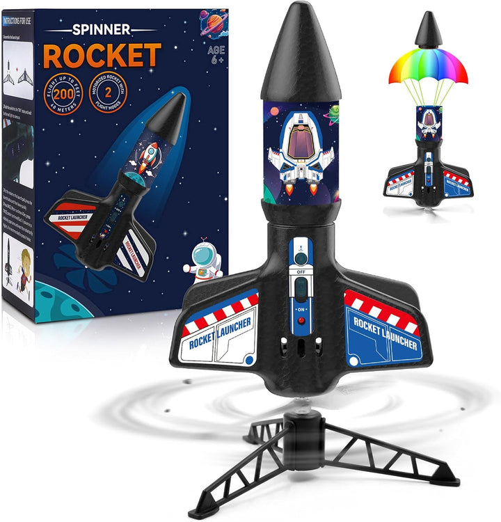 Rocket Launcher for Kids - Self-Launching 200 Ft Motorized Outdoor Electric Play Toy, High Flying Air Rocket with Launch Set, Birthday Toys Gifts for Boys 8-12, Star Pattern