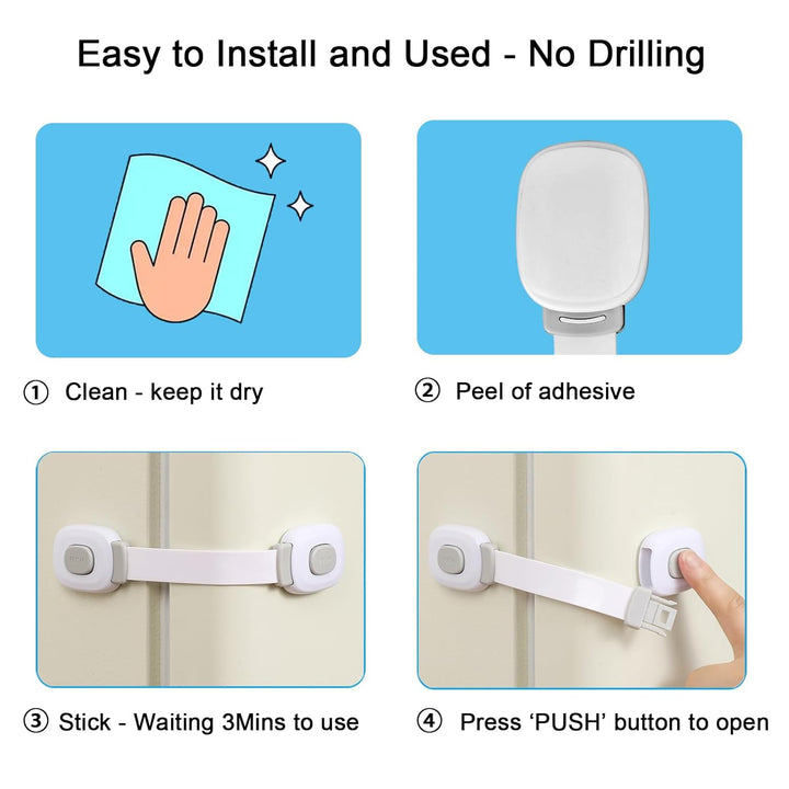 Baby Cabinet Locks, Child Safety Cabinet Proofing -Child Safety Strap Locks Adhesive Drawer Fridge Ovens Door Toilet Latches No Drill Multi-Purpose for Furniture Kitchen Lock (Grey, 2Pack)