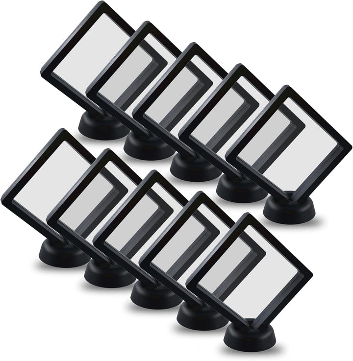10Pcs Coin Holder Challenge Coin Display Stand, Black 3D Floating Display Case for AA Coin Medallions Jewelry Rock Gem Arrowhead Collecting and Display (2.75×2.75×0.8 Inches)