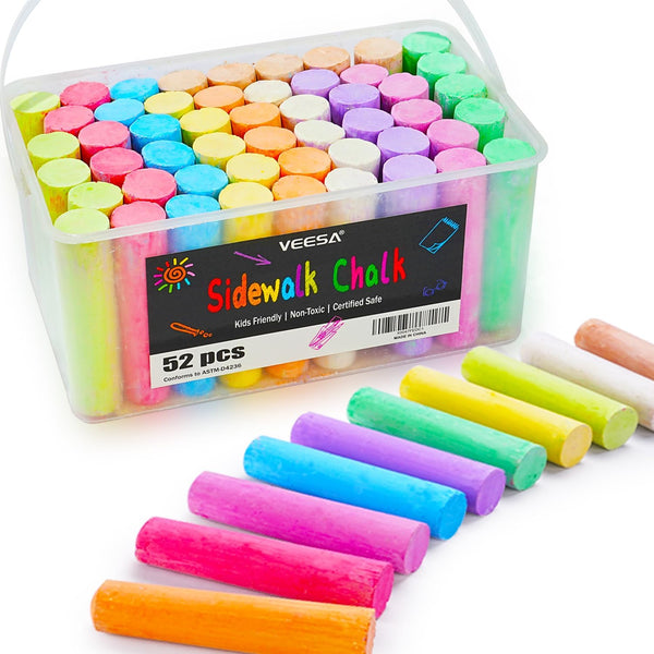 Sidewalk Chalk for Kids (52 PCS), Washable & Non-Toxic, 10 Colors Jumbo Chalk Bulk for Chalkboard, Blackboard, Driveway, Playgroud, Outdoor Actitvities