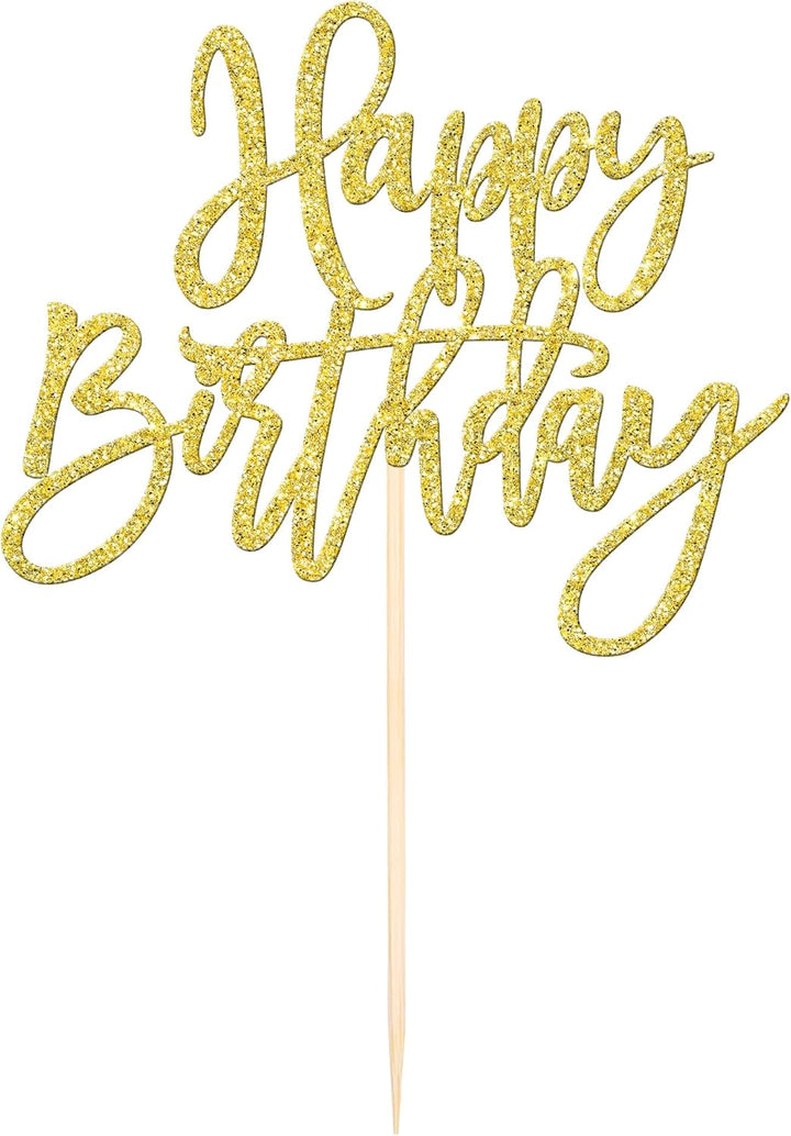 1 PCS Gold Happy Birthday & Anniversary Cake Topper