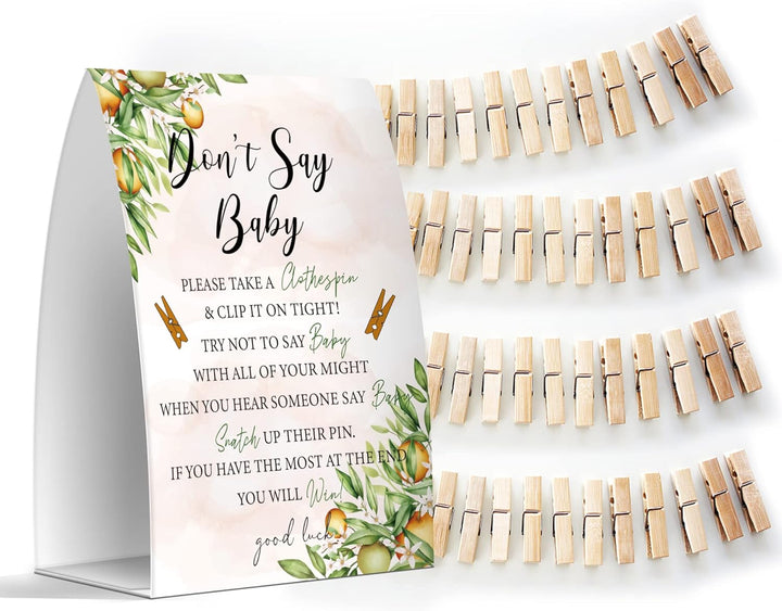 Don'T Say Baby Set - One 5X7 Sign and 50 Mini Clothespins, Baby Shower Games, Baby Shower Decoration, Gender Neutral Baby Shower - Msjb041