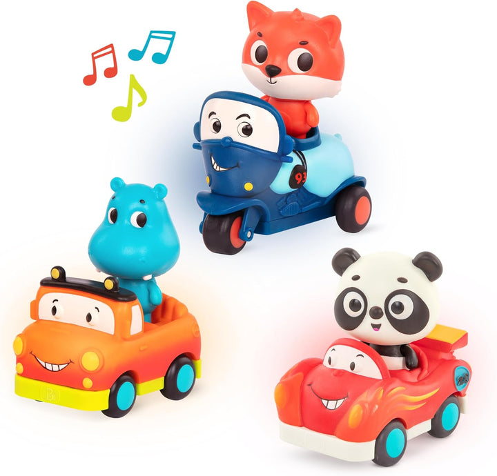– Mini Wheeee – Ls! – 3 Pieces Mini Pull – Back Vehicles Set, Bus & Cars, Multi, Hot Rod, School Bus, Police Car – 1 Year +