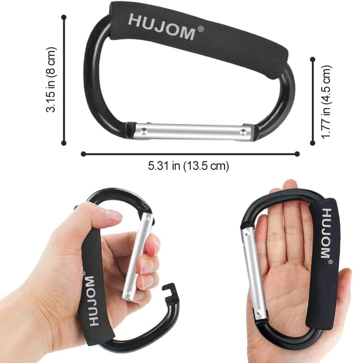 Stroller Hooks 2 Pcs Large Carabiner Clips for Hanging Diaper Bags, Purse Grocery, and Shopping Bags. Heavy Duty Universal Climbing Clips Best Mommy Accessories for Outdoor, Camping and Hiking.