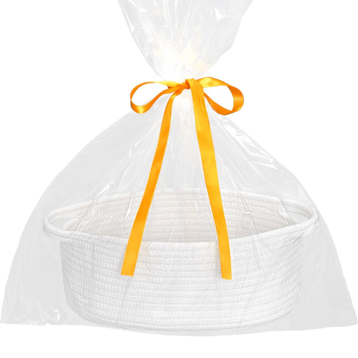 Small Basket with Gift Bags and Ribbons, Empty Gift Baskets, Decorative Boho Rope Woven Nursery Storage Organizer Toy Baskets with Handle for Baby Showers, 12"X 8" X 5"
