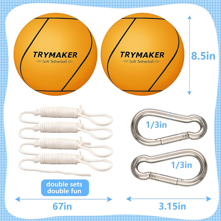 Tetherball, 2 Set in 1 Tether Balls and Rope Set,Replacement Tetherball for Adults Backyard Outdoors