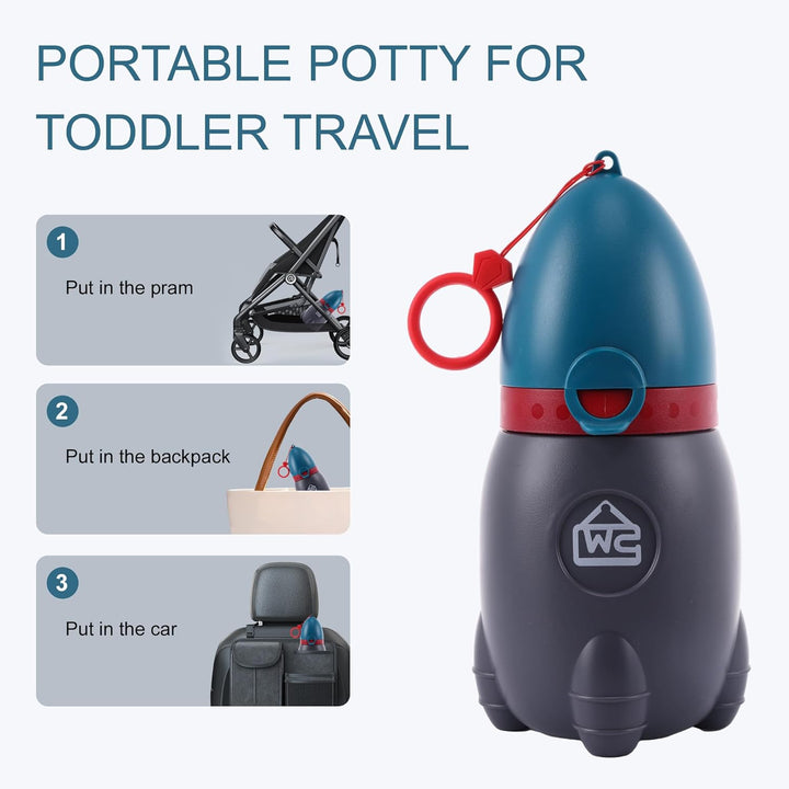 Travel Urinal for Kids,Rocket Toys Portable Emergency Urinal for Toddler,Light and Easy to Carry,Suitable for Car,Travel,Camping and Children'S Urinal Potty Training(Deep Blue)