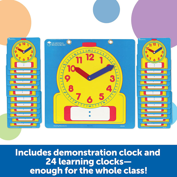 Write & Wipe Clocks Classroom Set - 25 Pieces, Ages 6+ Laminated Dry-Erase, Teaching Aids, Teacher Supplies, Learning Time,Back to School Supplies