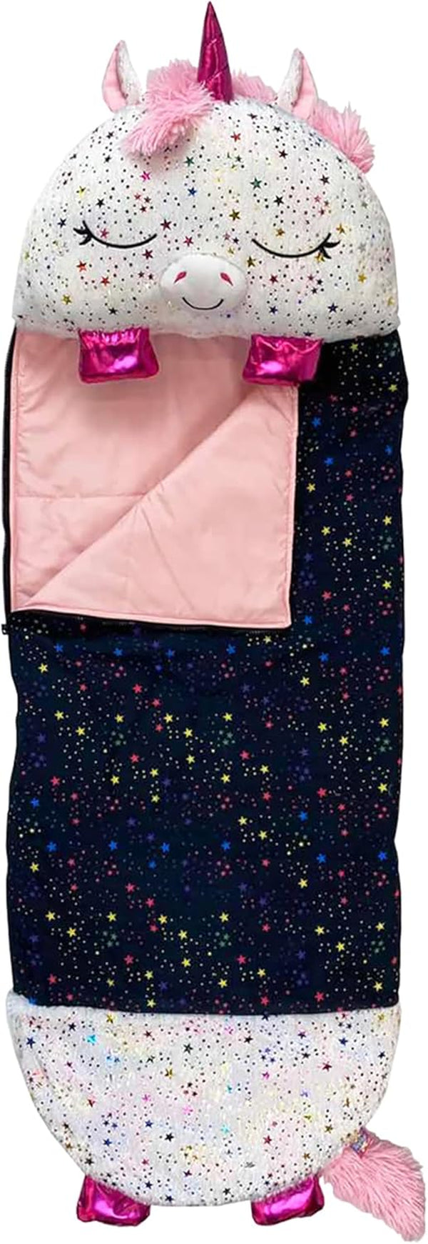 Pillow & Sleepy Sack- Comfy, Cozy, Compact, Super Soft, Warm, All Season, Sleeping Bag with Pillow- Medium 54” X 20”, Shimmer Unicorn