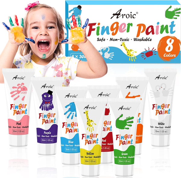 8PCS Washable Finger Paint for Kids, Non-Toxic Finger Paints 8Colors, Art Supplies for Toddlers, Painting Supplies for Kids Boys Girls Gifts, Hand Paint DIY Crafts