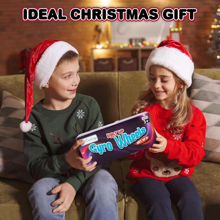 Retro Light up Gyro Wheels Set for Kids- 3, 8.5 Inch Gyroscope Rail Twisters Mesmerizing Spinning Lighting Effects, Spinning Top Autism Toys, Sensory Toys for Kids, Gift for Boys & Girls