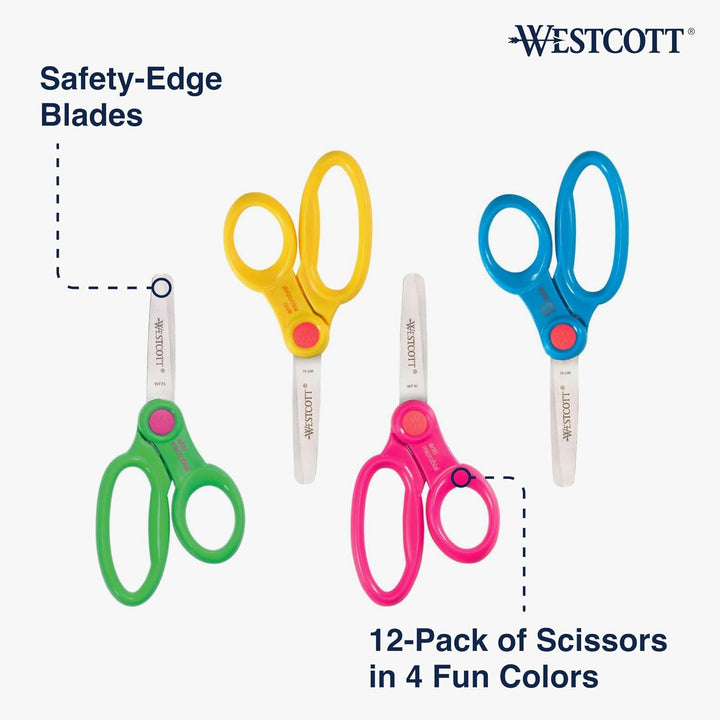 14871 Right- and Left-Handed Scissors, Kids' Scissors, Ages 4-8, 5-Inch Blunt Tip, Assorted, 12 Pack