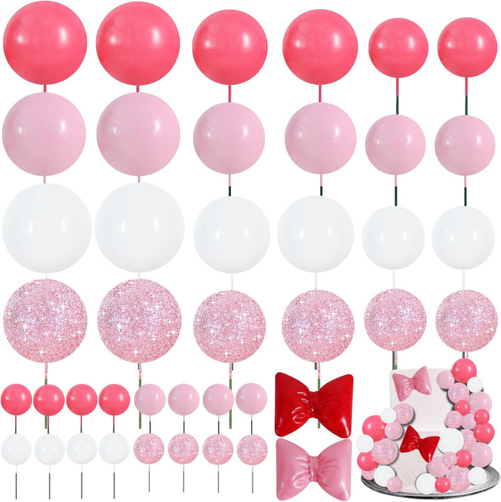 40 Pcs Mini Balls Cake Toppers - Foam Balls DIY Cake Topper Inserts for Birthday Wedding Baby Shower Anniversary Cake Decorations (Red Blue Yellow Green)
