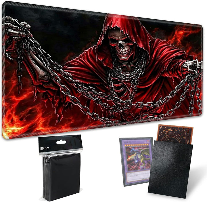 TCG Playmat Board Game Mat plus 50 Pcs Card Sleeves, 24 X 14 Table Mats Game Mousepad with Soft Surface Non-Slip Base for MTG RPG CCG Trading Card Game Playmats, Green Frog