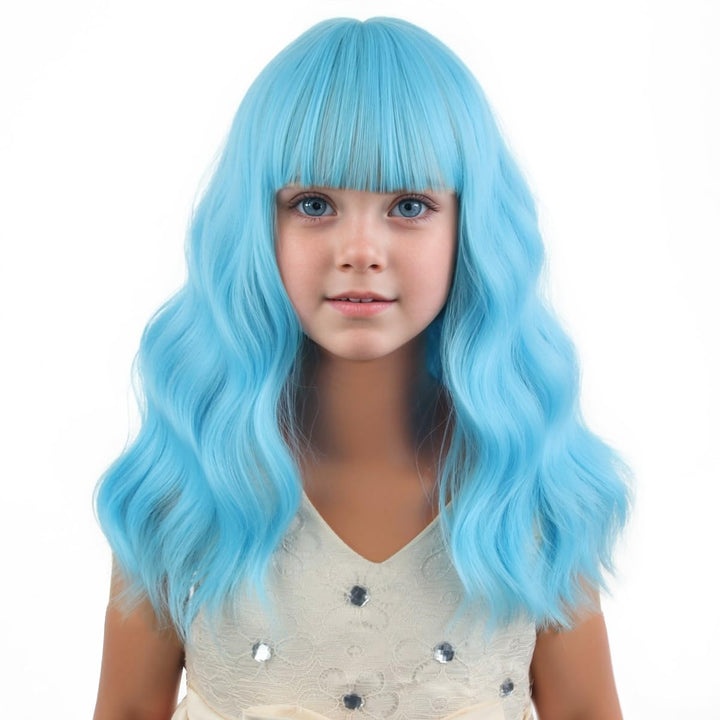 Blonde Wig Kids Child Short Wavy Wig with Bangs Flaxen Blonde Wigs Synthetic Girls Cosplay Halloween Party Costume Wigs (Flaxen Blonde)
