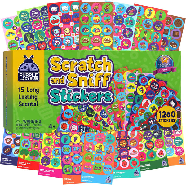 1260 Variety Scratch and Sniff Stickers - 15 Unique Scents - Fun and Motivational Rewards for Kids and Teachers Must Haves, Smelly Sticker for Classroom, & Back to School Gift