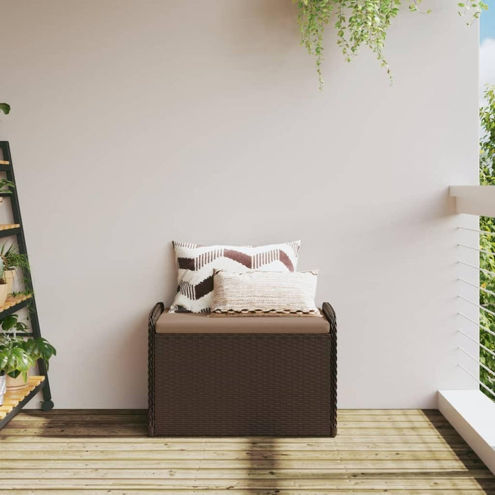 Storage Bench with Cushion Brown 31.5"X20.1"X20.5" Poly Rattan,Multifunctional Outdoor Storage Bench with Padded Seat and Waterresistant Storage Bag