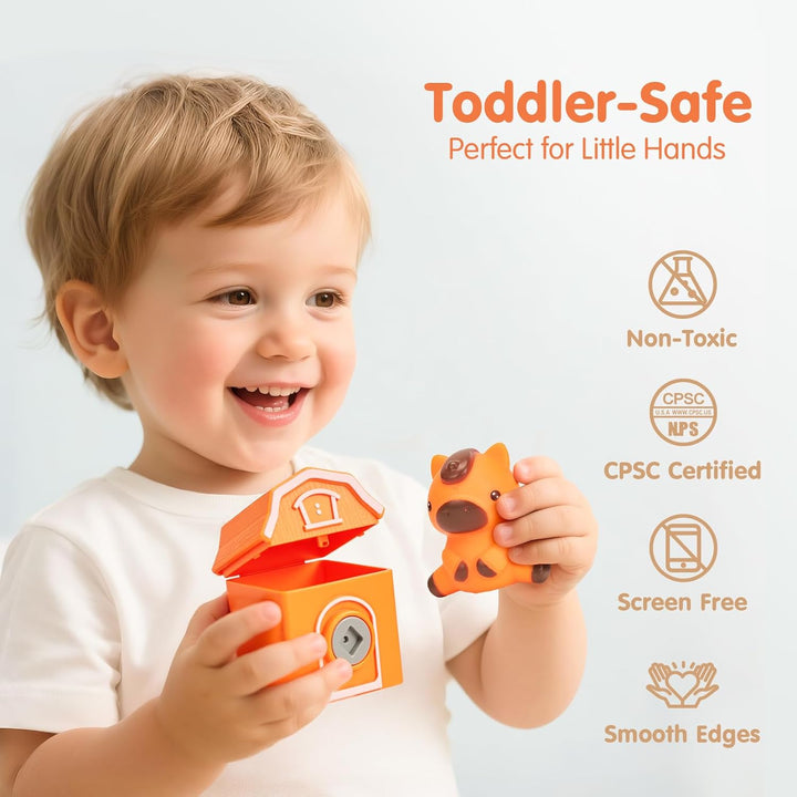 Toddler Learning Toys for 2 3 Year Old Boy Girl - Counting Matching & Sorting Activity Montessori Train Set with Farm Animals, Finger Puppets, Keys to Lock and Unlock Barns, Preschool Birthday Gift